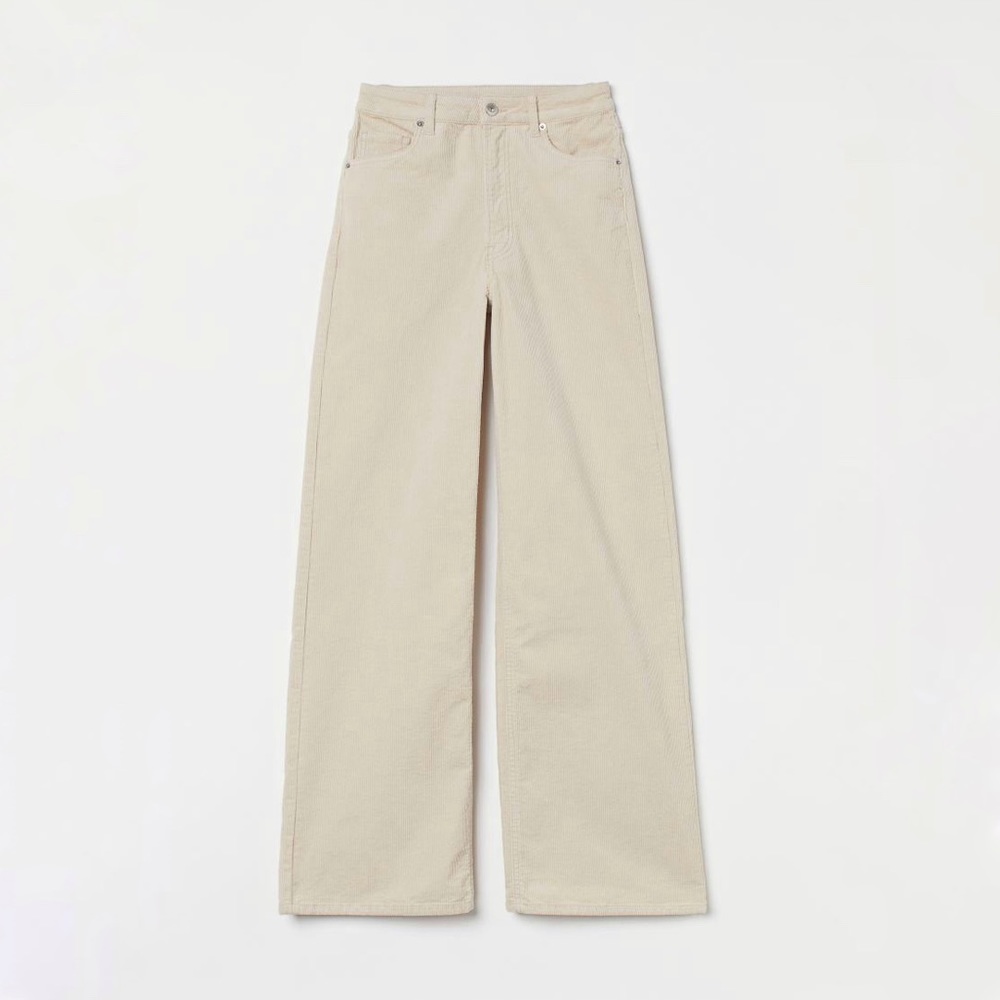 H&M High Waisted Corduroy Pants in Light Beige